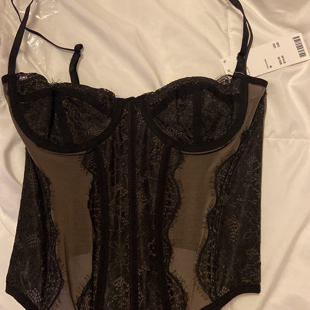 NWT Urban Outfitters Out From Under Modern Love Corset Washed Black Size Small - Picture 4 of 4